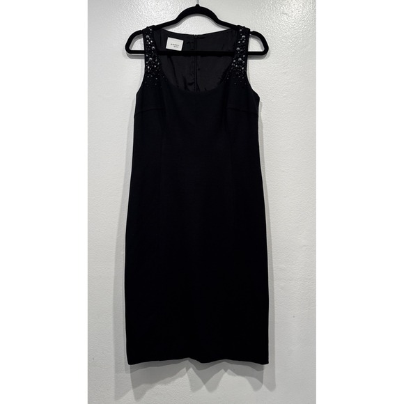 AKRIS PUNTO Sheath Dress Black Size 8 Sleeveless LBD Classic Embellished Evening
